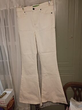 White Flare Jeans for Women - High-Rise Wide Leg